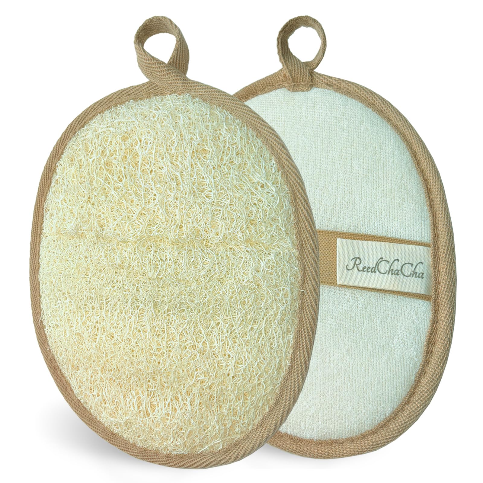 ReedChacha Luffa naturel, côté gommage double-face pour exfolier en douceur.