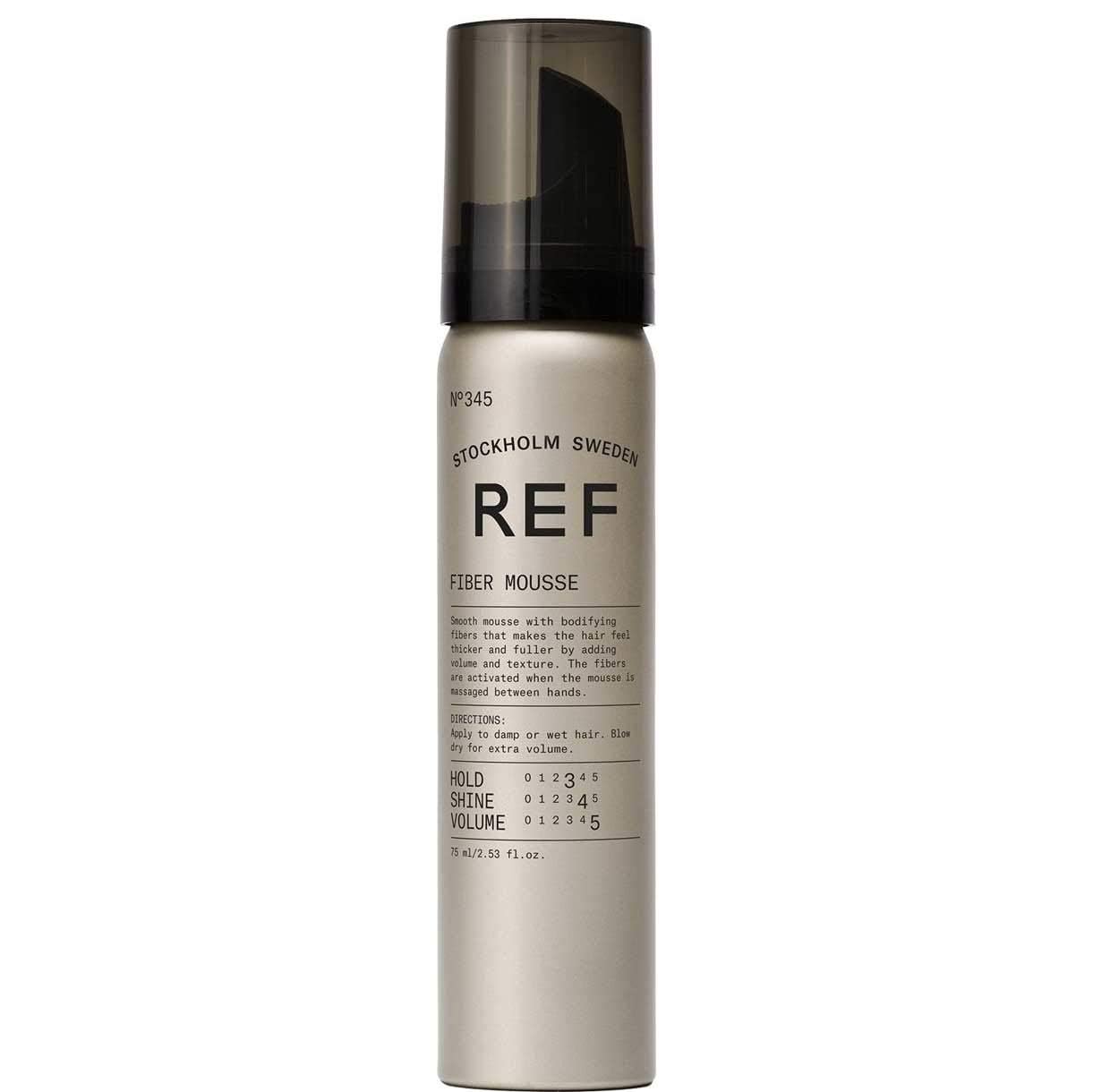 REF Reference 345 Fiber Mousse demonstrates blow-dry volume for dramatic texture