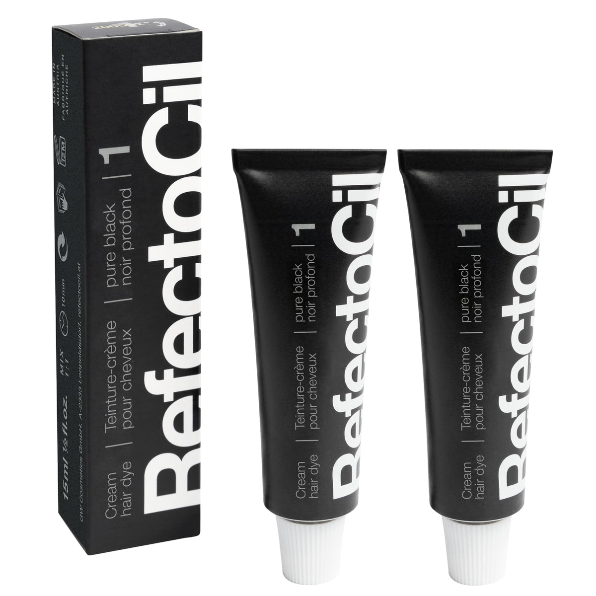 Refectocil N° 1 Noir Pur — tube de teinture noir pur, couleur durable et intense.