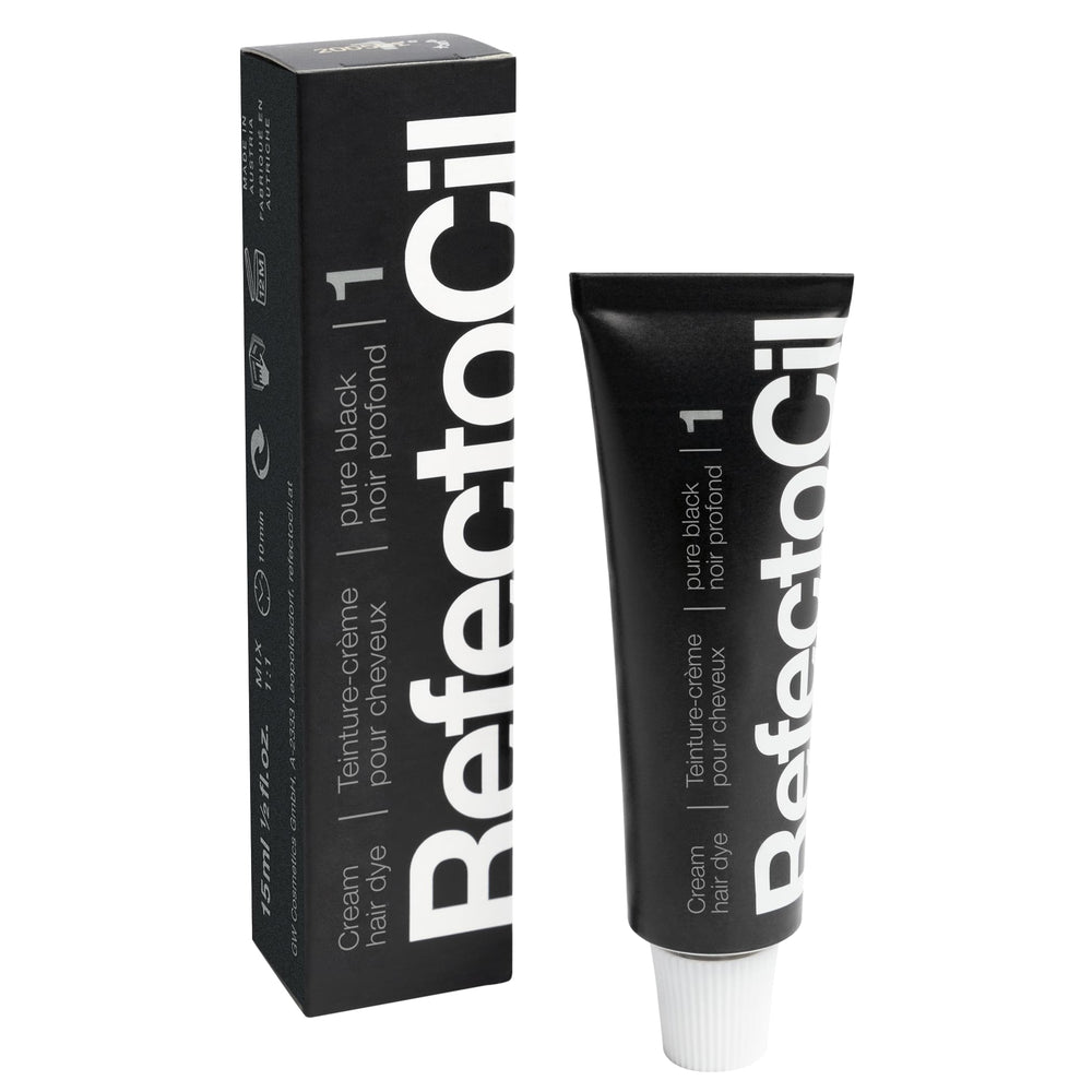 Refectocil creme-teinture noire, tube prêt à l'emploi pour une couleur durable.