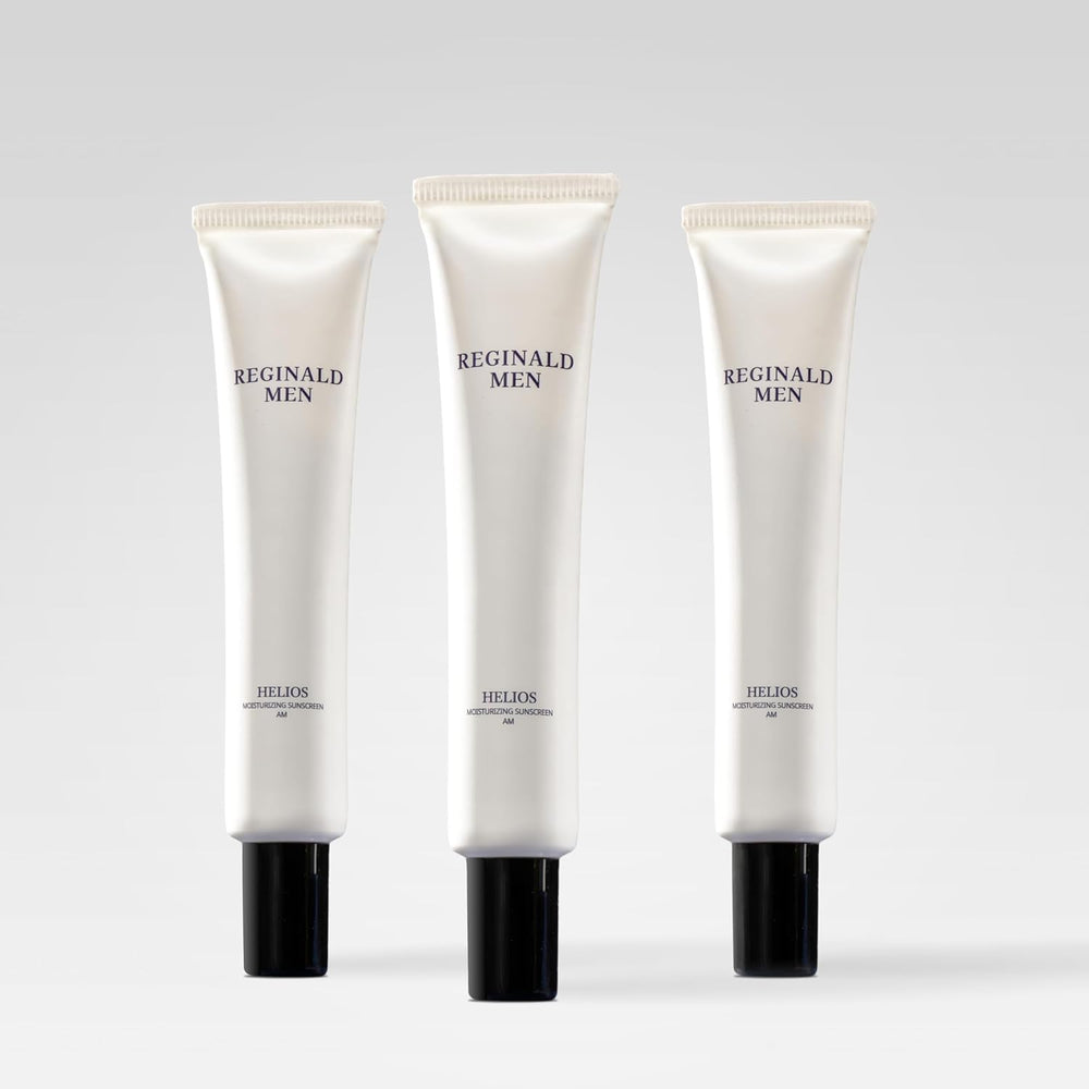 Réginald Men Helios: Crème solaire en bouteille, protection légère et fini mat.