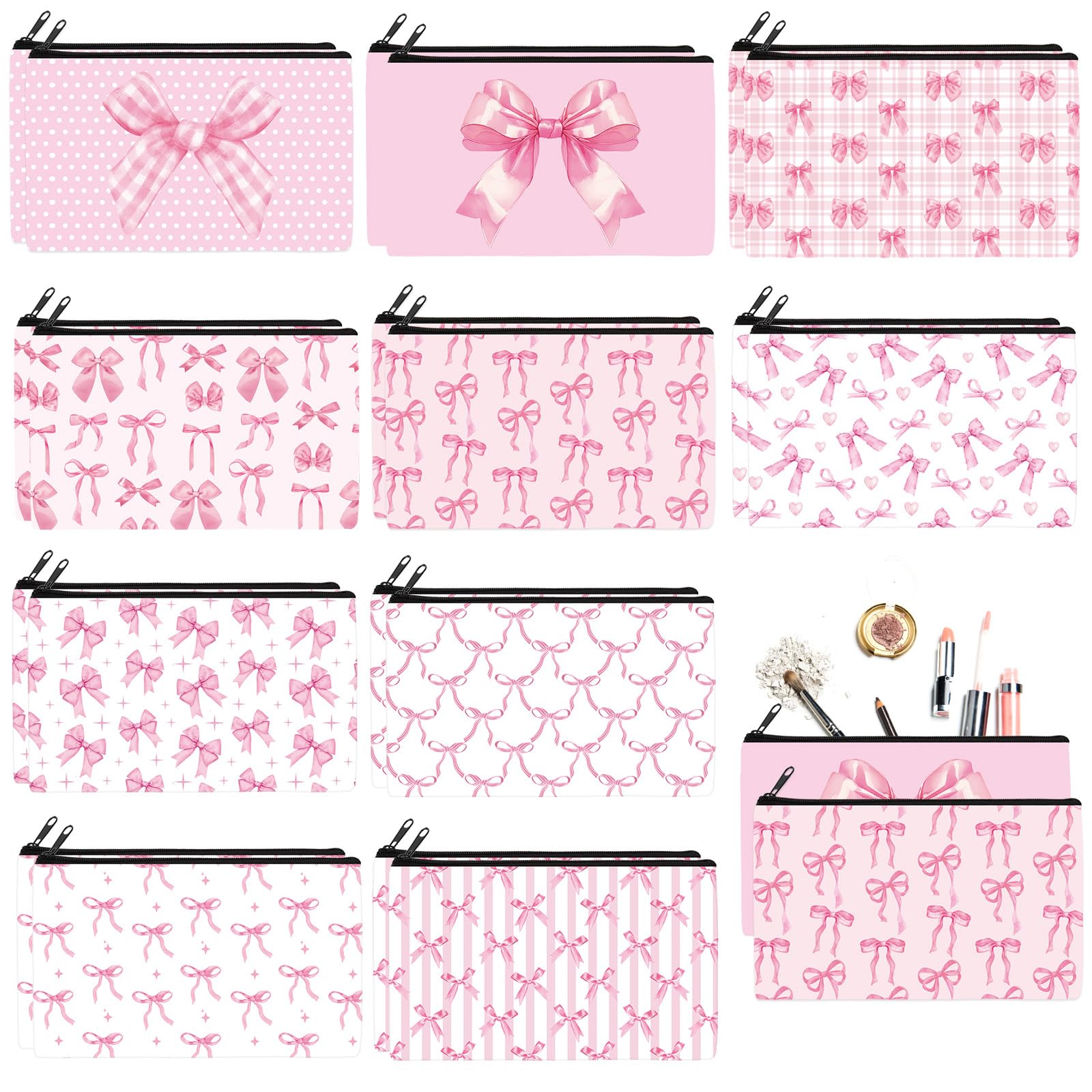 Pochette maquillage Reginary avec nœud rose, idéale pour organiser vos produits.