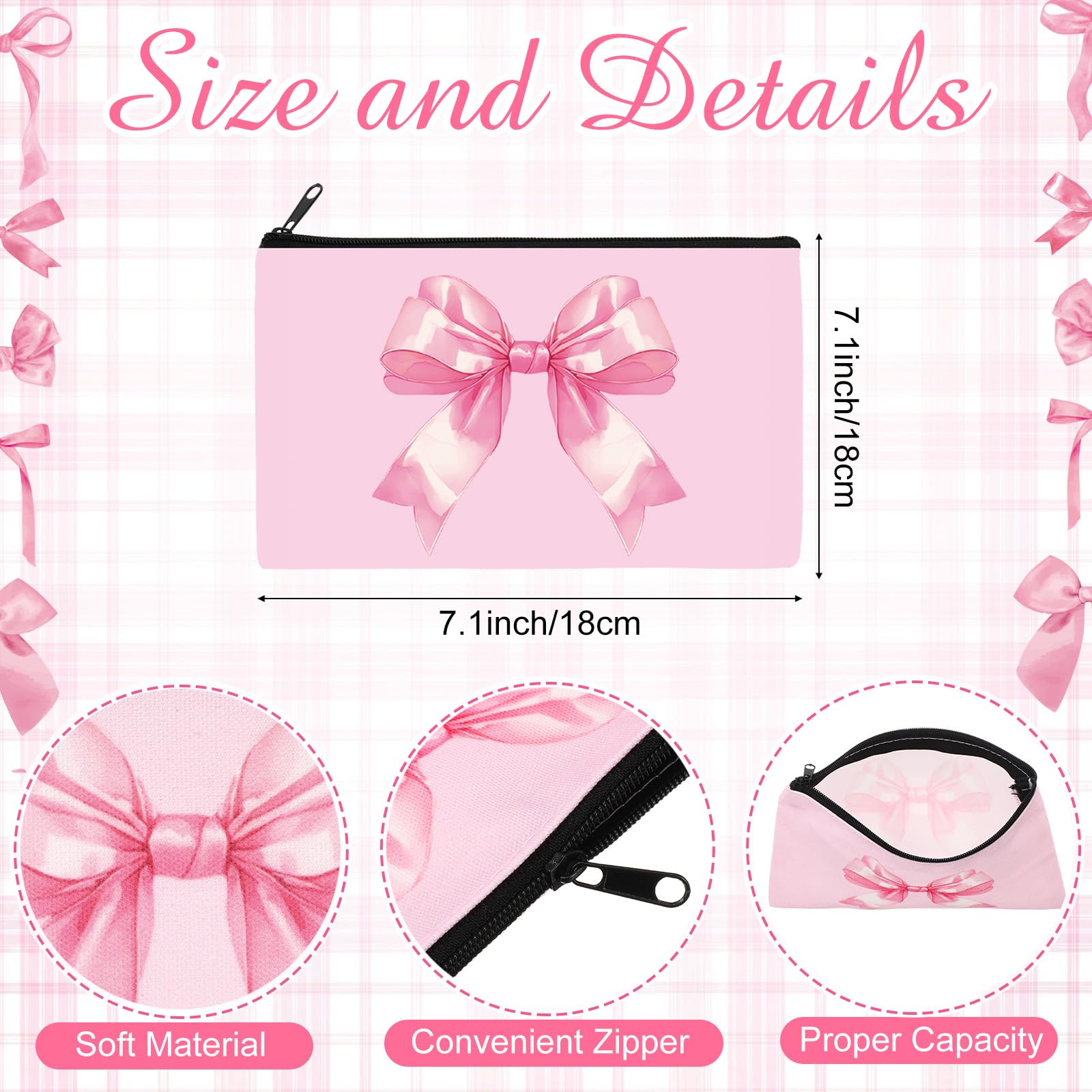 Pochette maquillage Reginary au nœud rose, pratique et élégante pour le voyage.