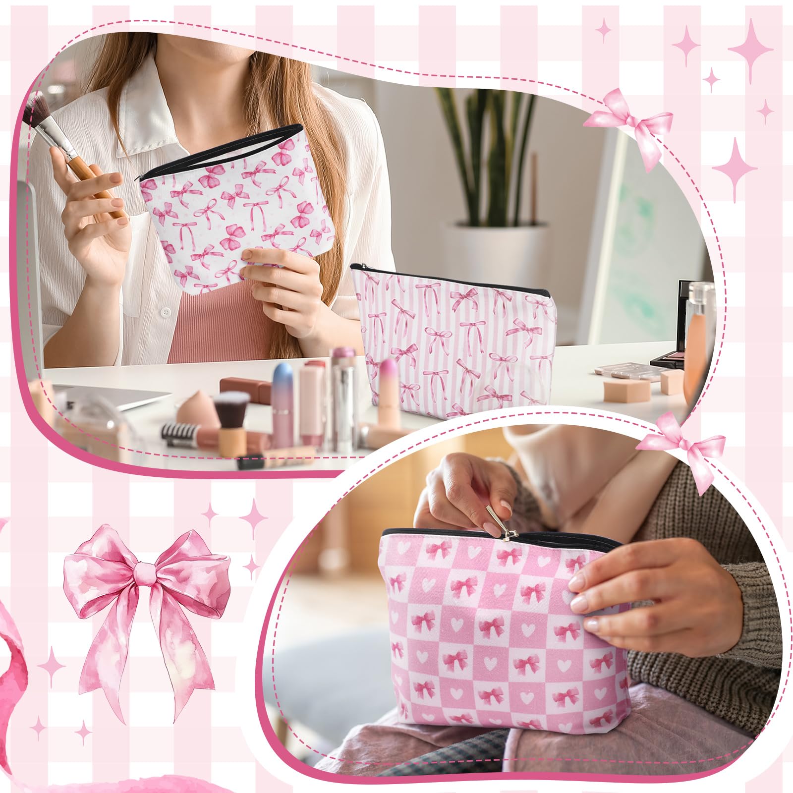 Pochette coquette Reginary rose, fermeture éclair sécurisée pour voyages.