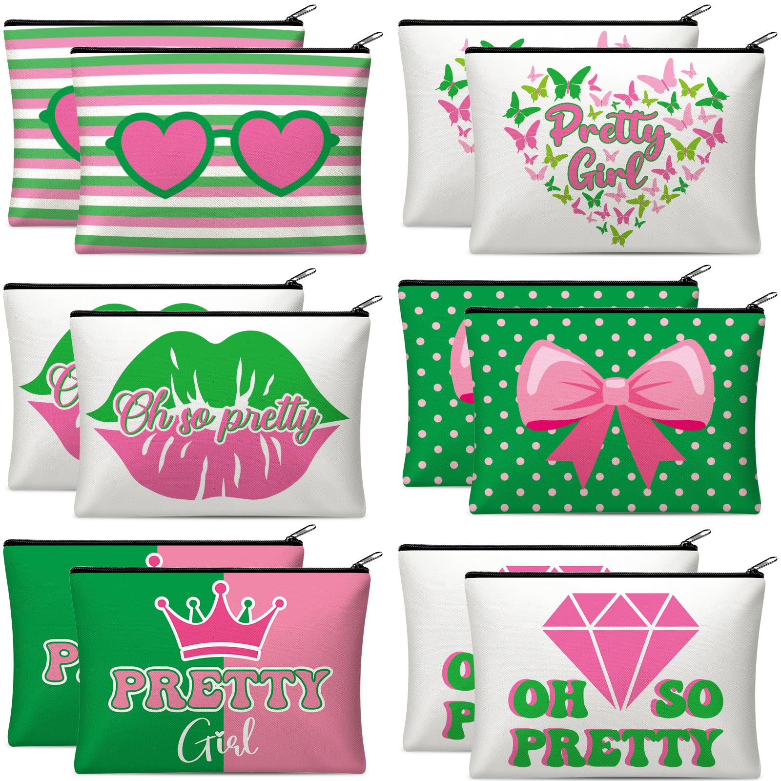Pochette Reginary sororité design rose et vert: rangement élégant pour maquillage et accessoires.