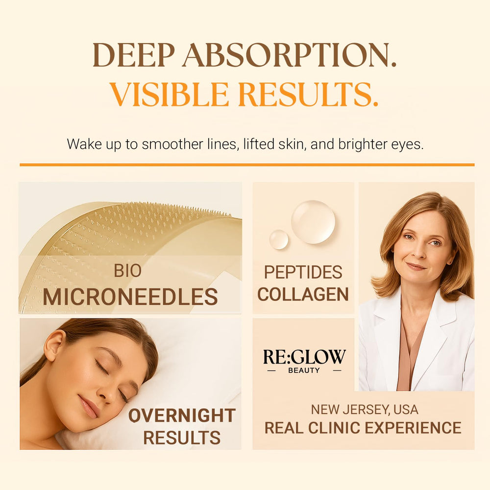 Patchs yeux ReGlow Restore sur peau délicate, prêts à lisser les ridules.