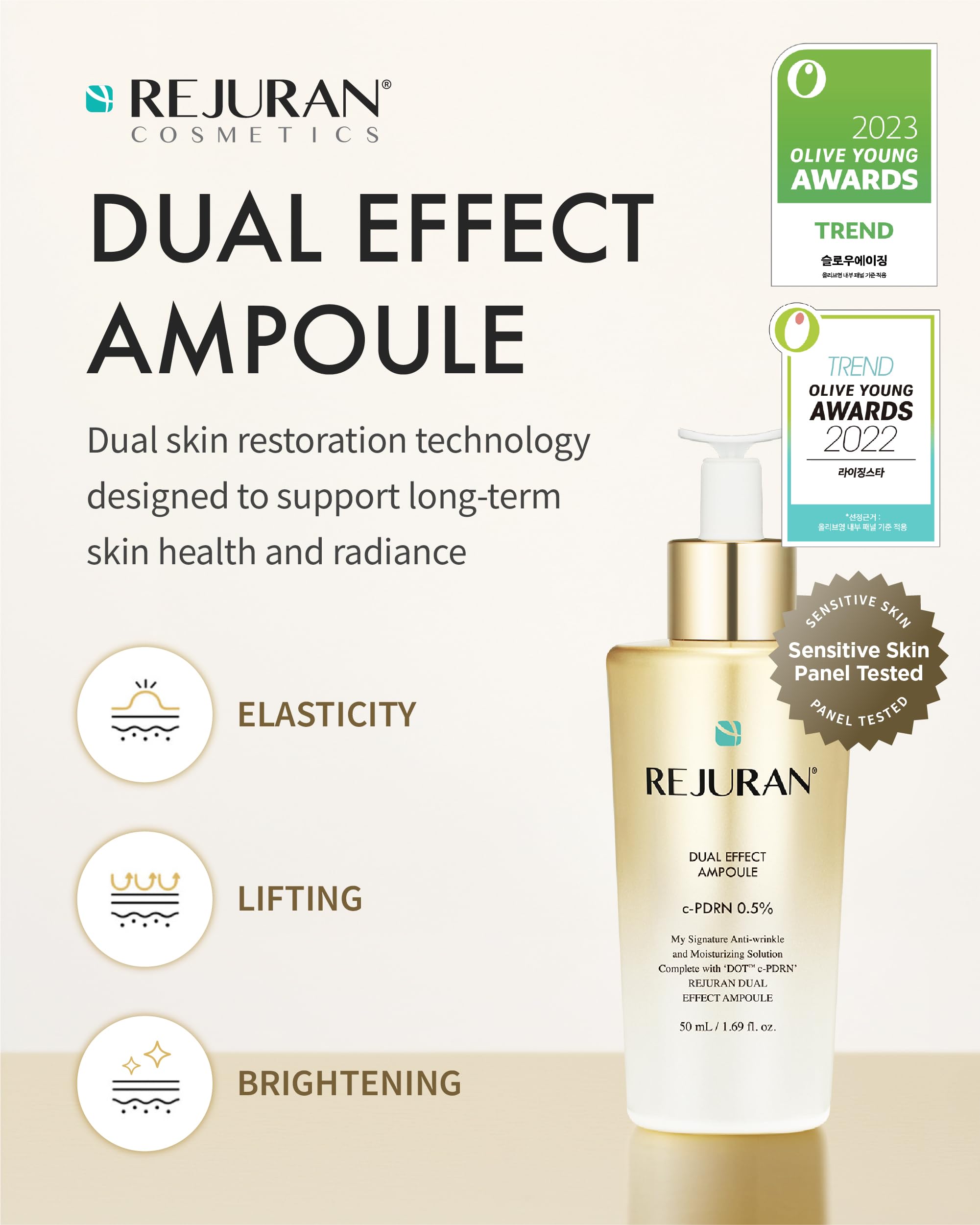 REJURAN Dual Effect Ampoule: pipette claire, peut aider à raffermir la peau