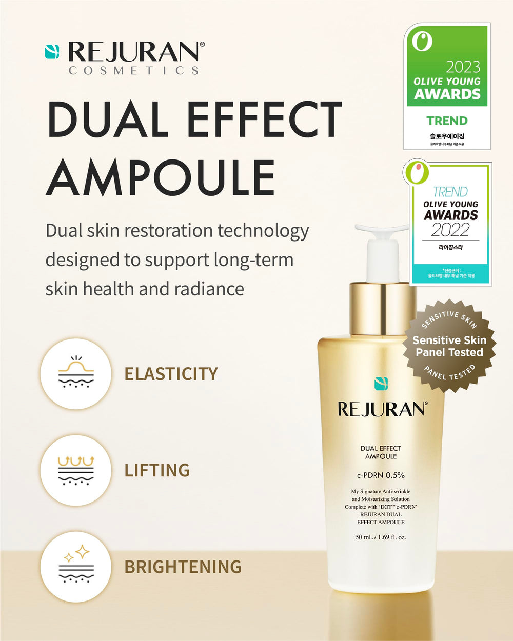 REJURAN Dual Effect Ampoule: pipette claire, peut aider à raffermir la peau