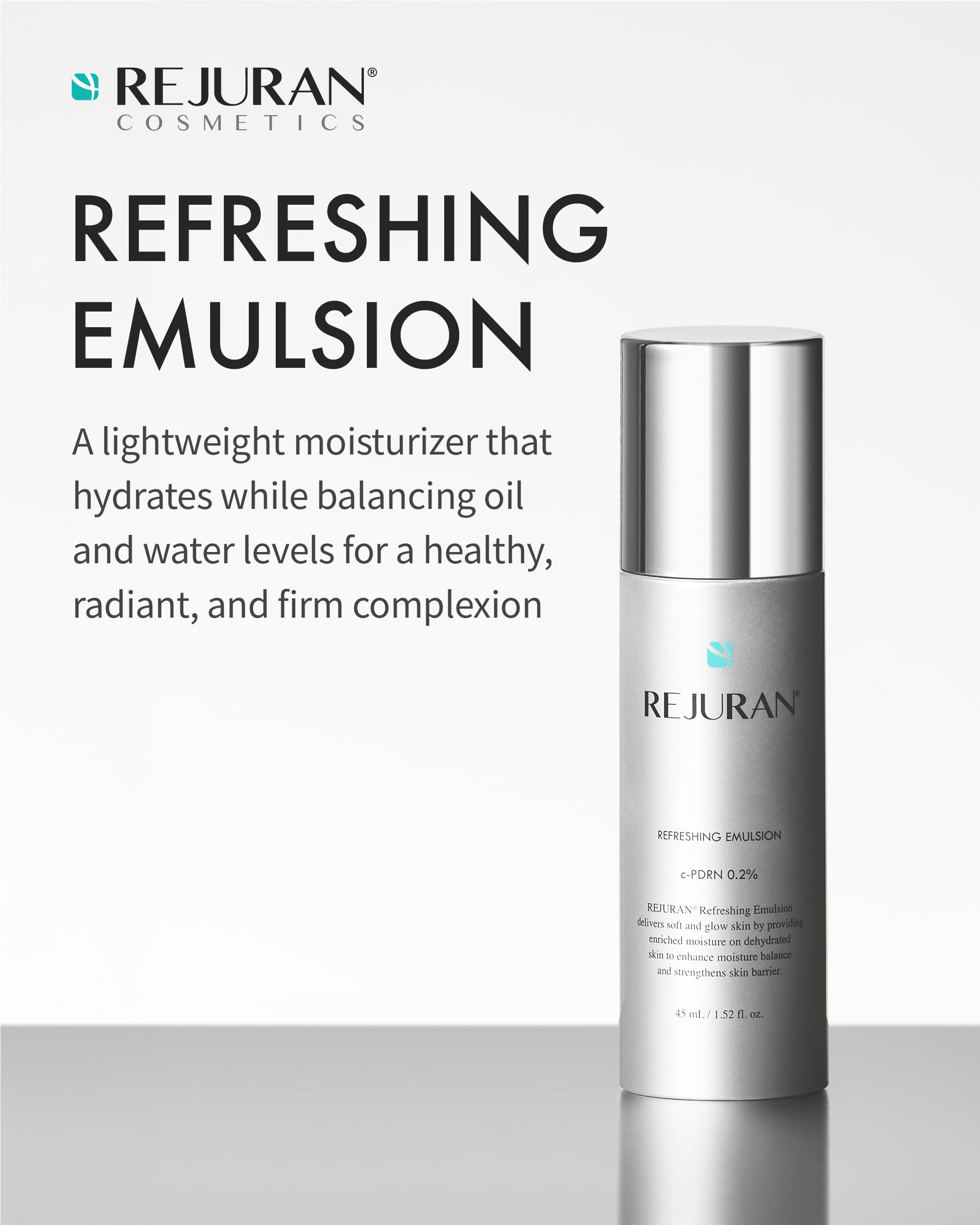Texture crème fine et légère de REJURAN Émulsion Rafraîchissante prête à pénétrer rapidement.