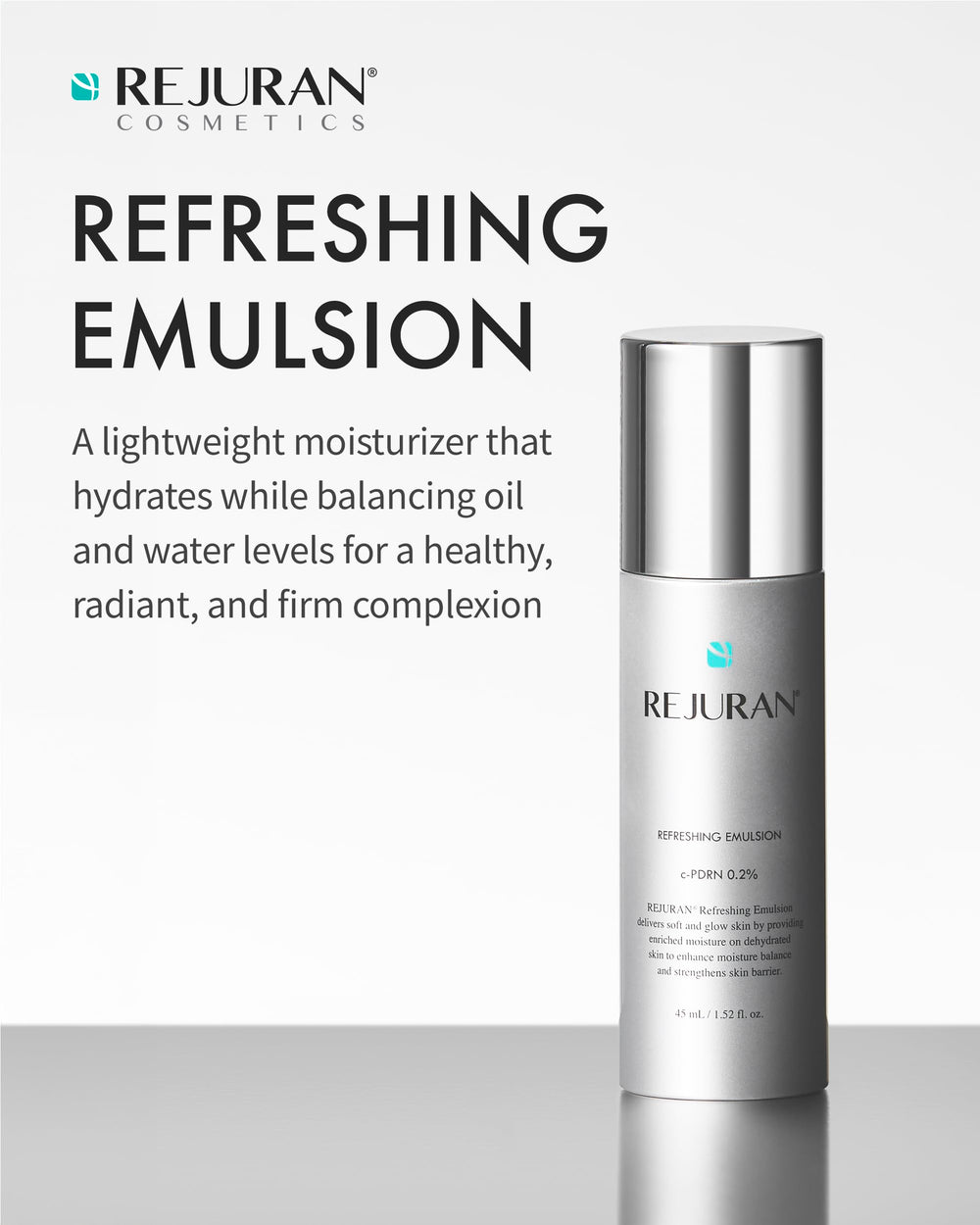 Texture crème fine et légère de REJURAN Émulsion Rafraîchissante prête à pénétrer rapidement.