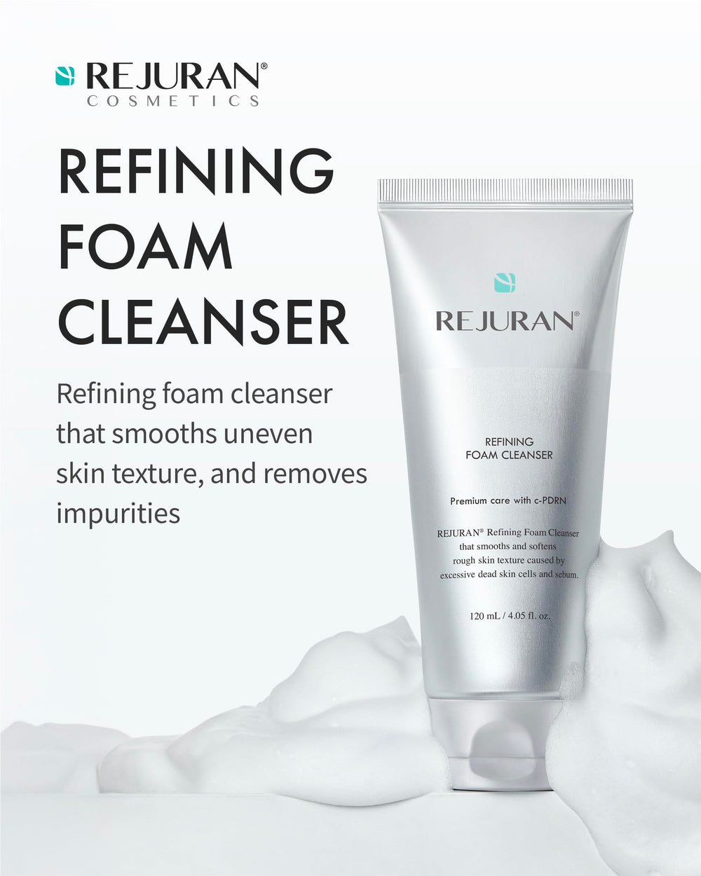 REJURAN Nettoyant Raffinant montre une mousse légère pour peau lisse.