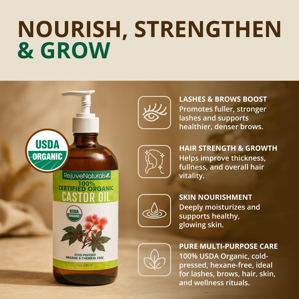 RejuveNaturals huile de ricin utilisée pour obtenir des cils plus longs et une apparence plus fournie