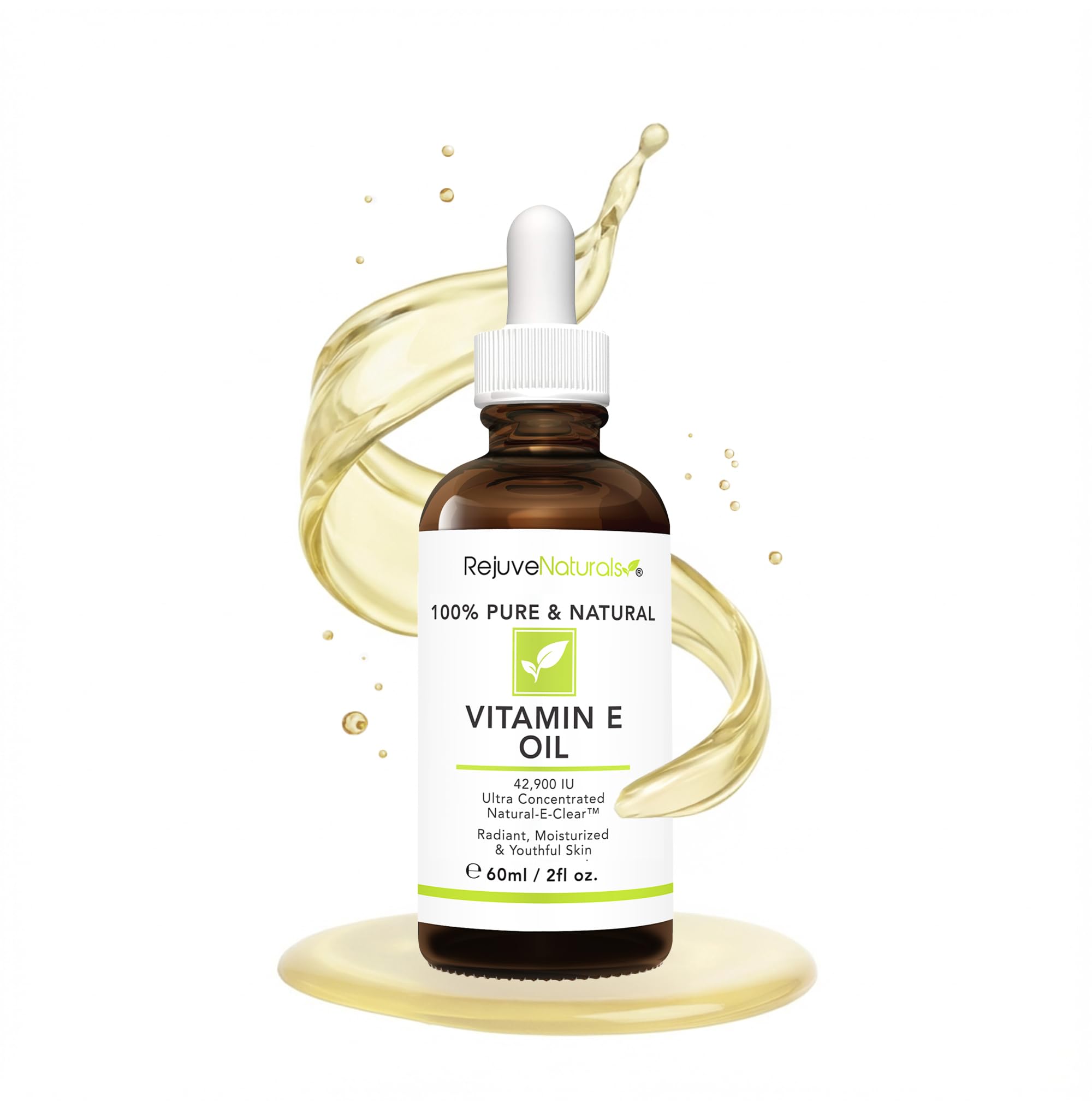 Rejuvenaturals huile vitamine E: bouteille prête à hydrater la peau.