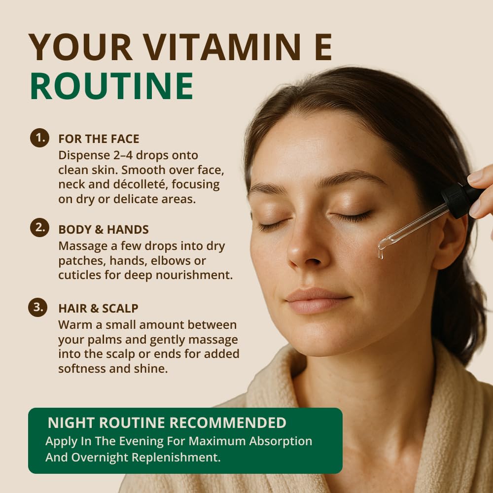 RejuveNaturals Vitamine E huile – corps-hydratant, texture légère et soyeuse.