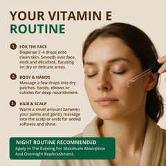 RejuveNaturals Vitamine E huile – corps-hydratant, texture légère et soyeuse.