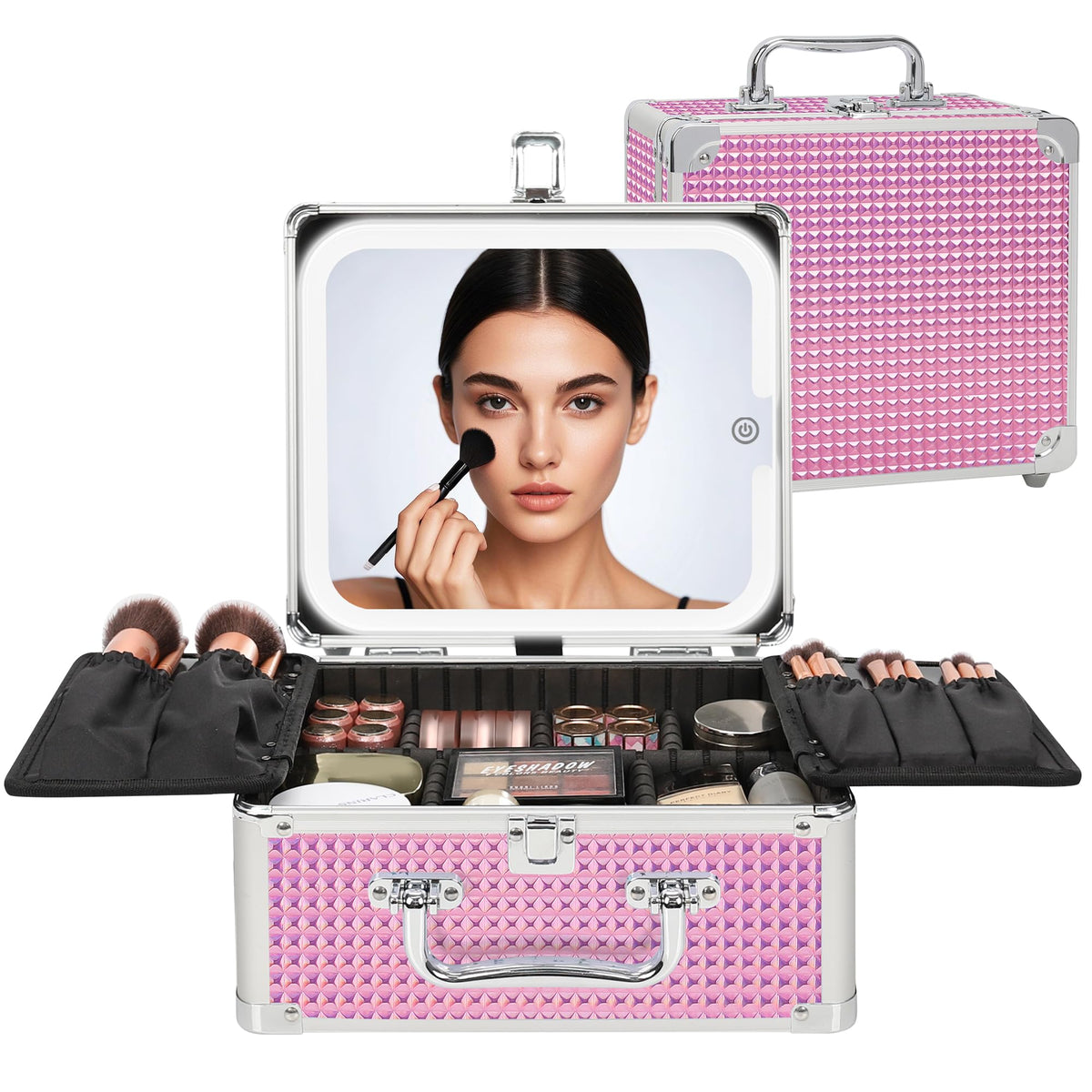 Relavel coffret maquillage avec miroir LED pour retouches précises.
