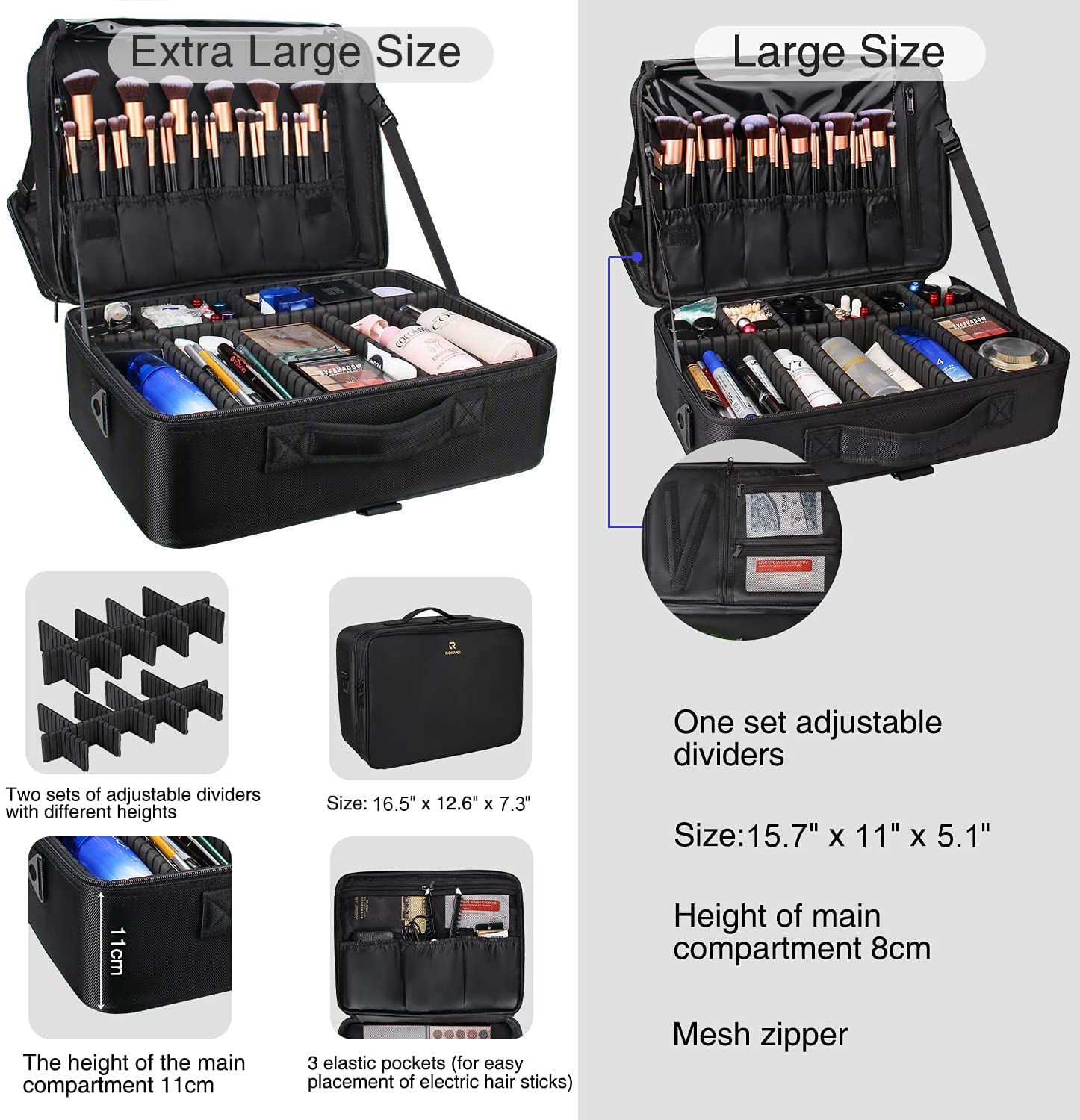 Relavel coffret maquillage extralarge: diviseurs reglables pour créer des compartiments adaptés.