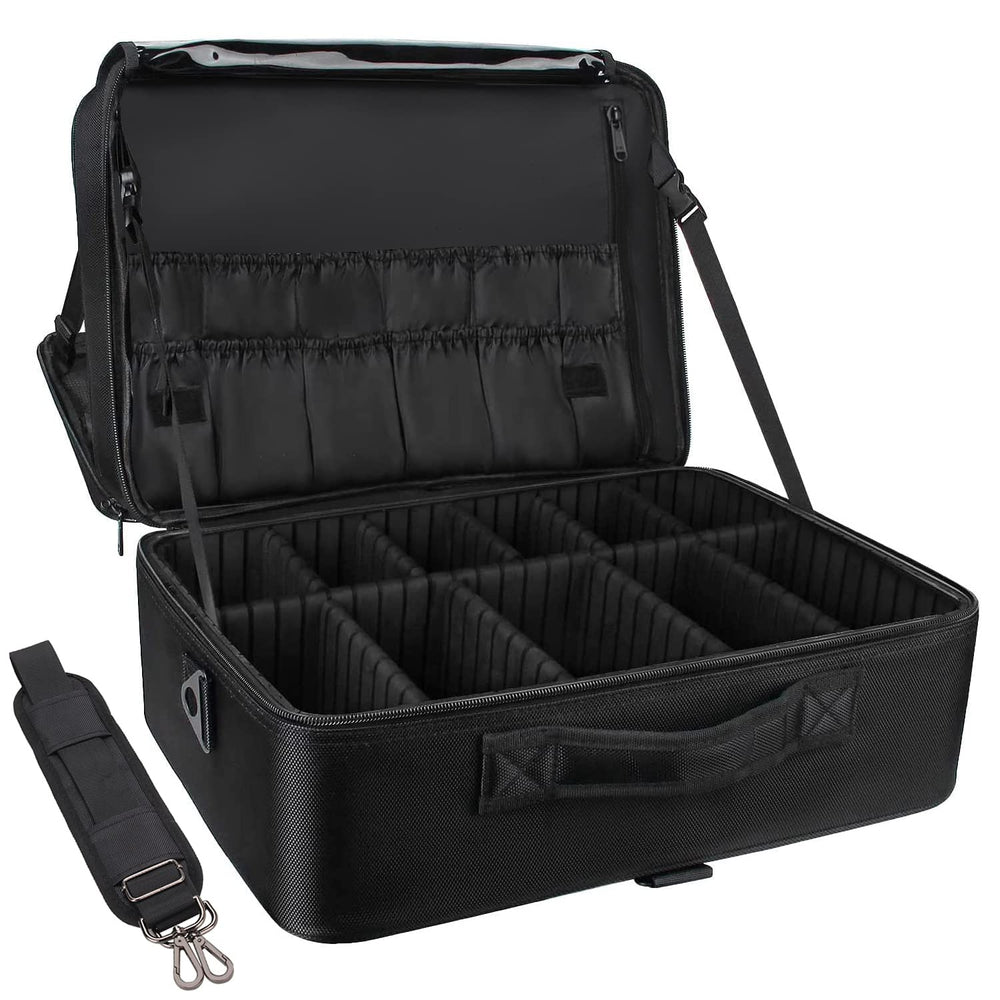 Relavel coffret maquillage extralarge: intérieur organisé pour pinceaux et outils, rangement sûr en voyage.