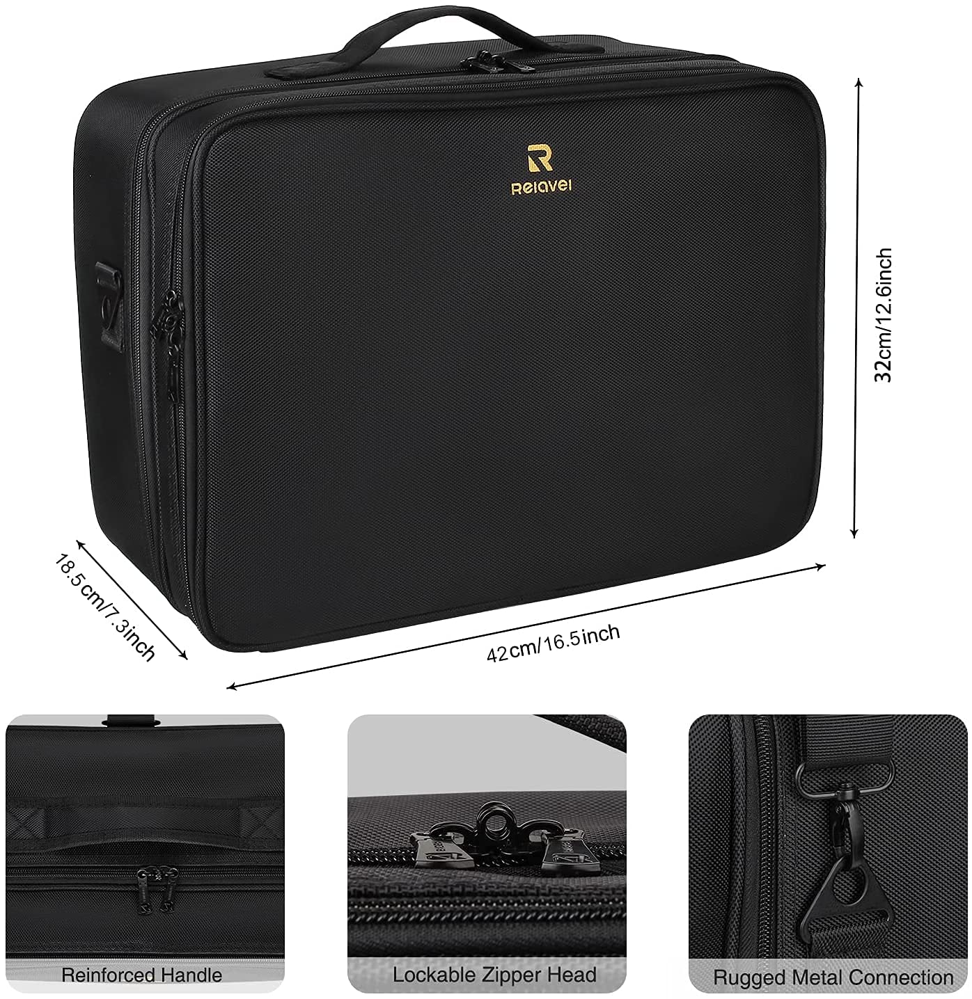 Relavel coffret maquillage extralarge: fermetures sécurisées et diviseurs modulables.