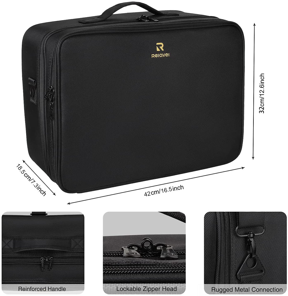 Relavel coffret maquillage extralarge: fermetures sécurisées et diviseurs modulables.