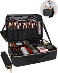 Relavel coffret maquillage grande capacité à 3 étages avec diviseurs réglables.