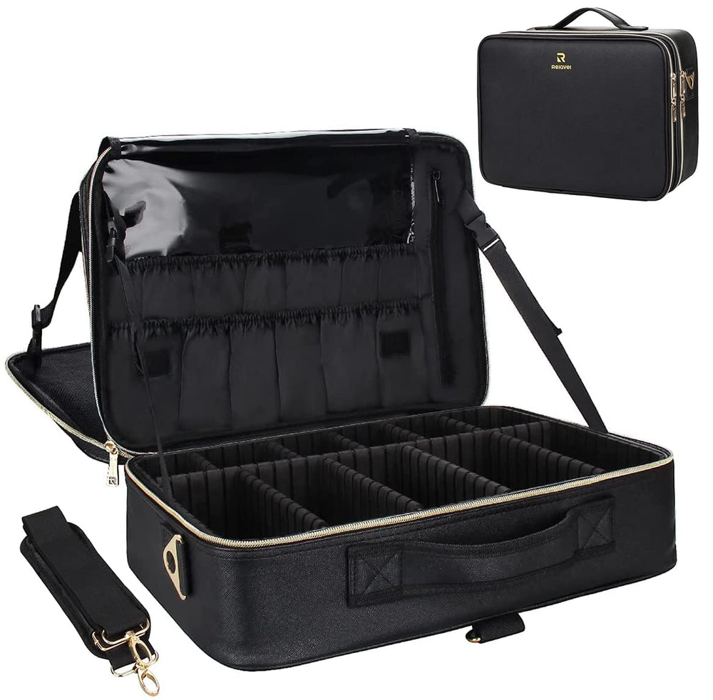 Relavel coffret maquillage professionnel 16,5 pouces avec compartiments organisés pour voyages.