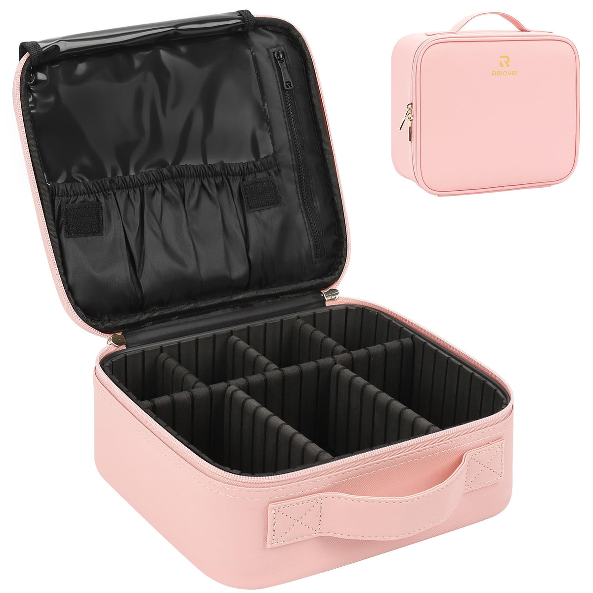 Relavel coffret maquillage voyage rose, rangement pratique pour vos produits de beauté.