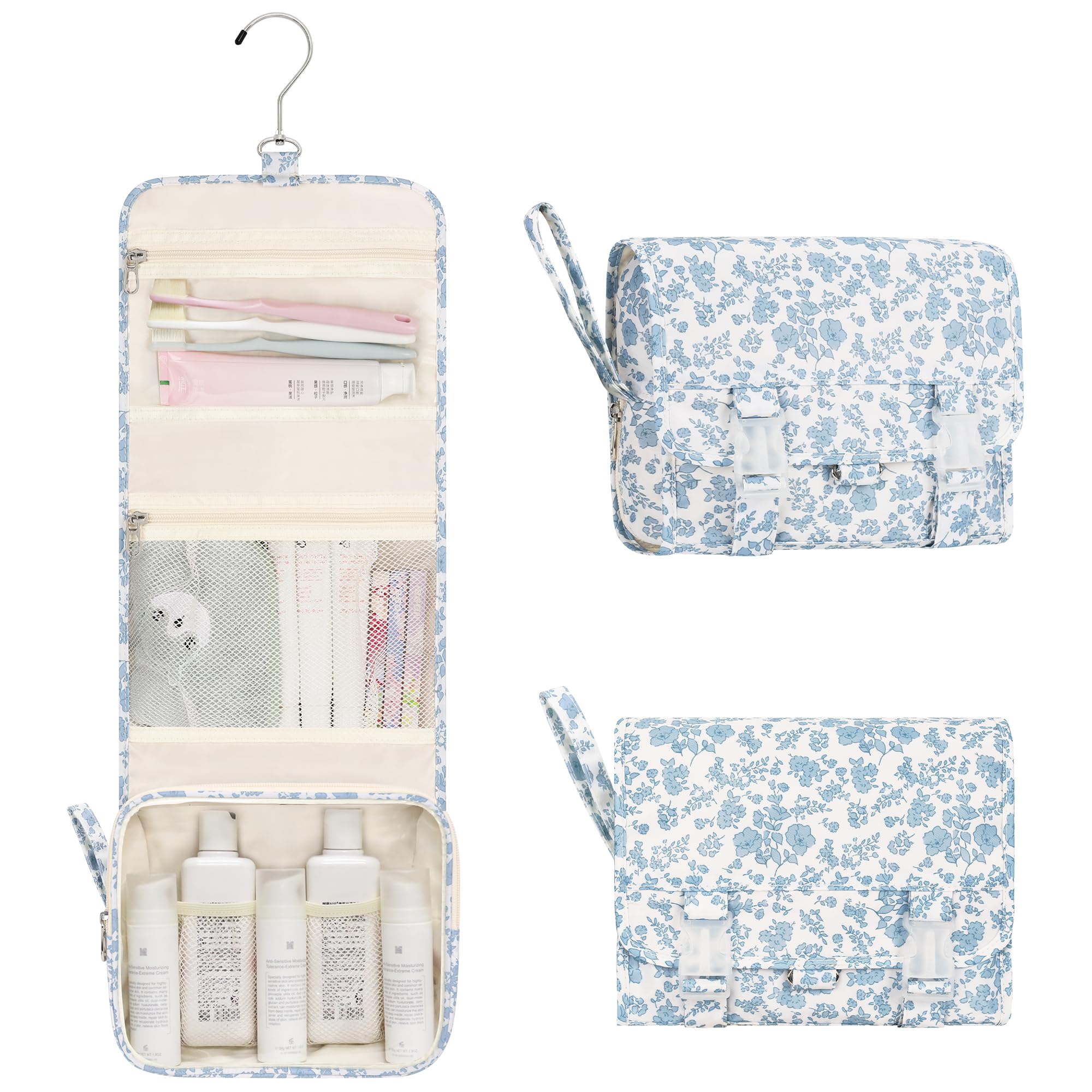 Relavel étui-douche suspendu bleu fleur, rangement pratique pour voyages.