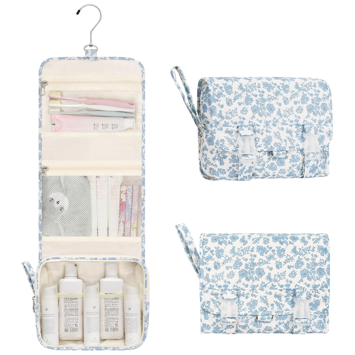 Relavel étui-douche suspendu bleu fleur, rangement pratique pour voyages.