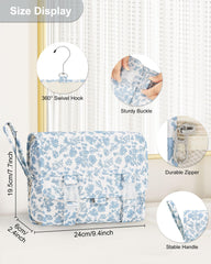 Relavel étui-douche suspendu bleu fleur, poche transparente pour articles mouillés et secs.