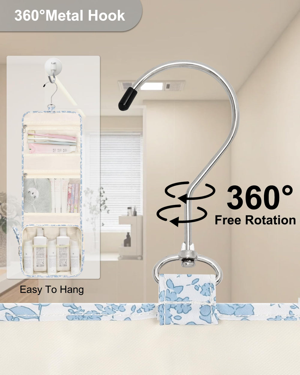 Relavel étui-douche suspendu bleu fleur, design compact et pliable pour voyages.