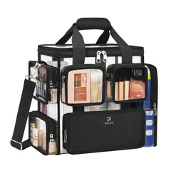 Relavel grande trousse maquillage transparente, idéale pour les déplacements professionnels.