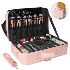Relavel mallette maquillage rose avec bandoulière rembourrée, port confortable.