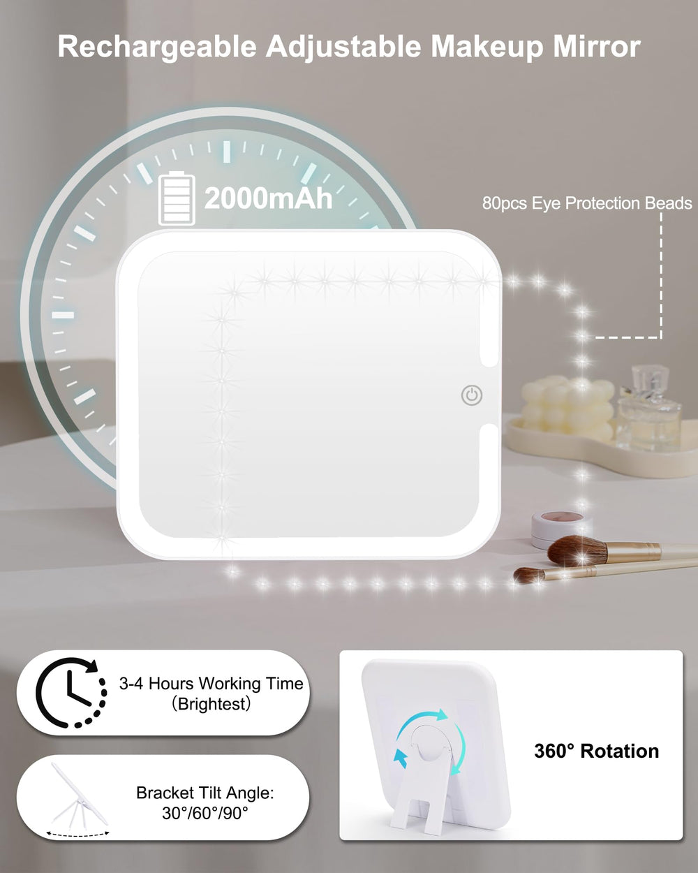 Relavel miroir LED 80 LEDs avec lumière réglable pour maquillages.