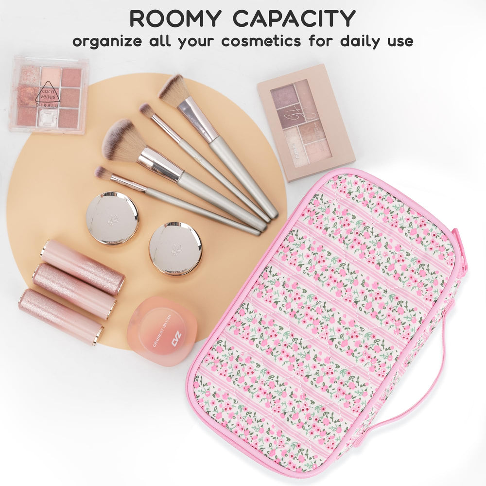 Relavel pochette maquillage rose couche inferieure avec poches mesh