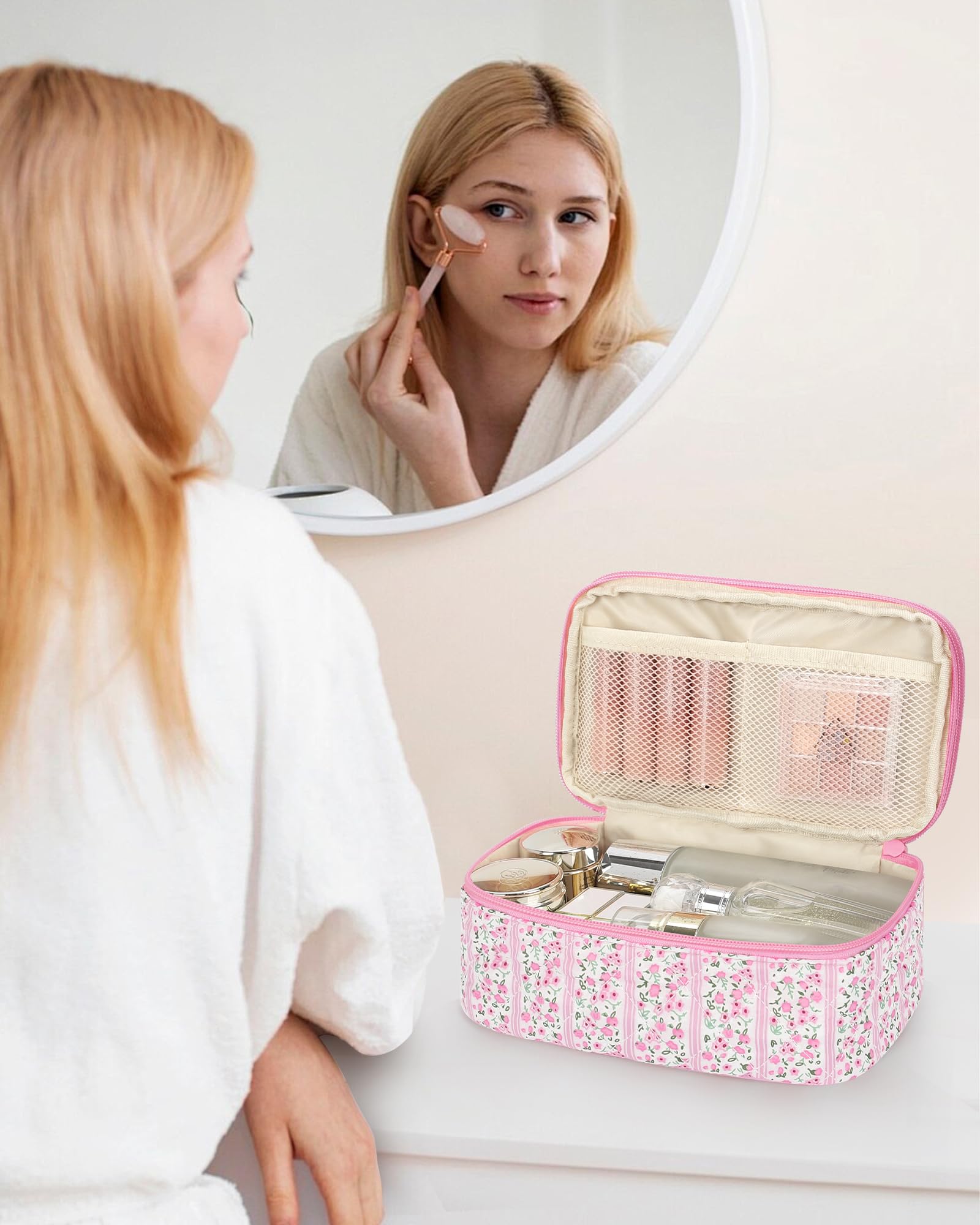 Relavel pochette maquillage rose doublure PVC facile a nettoyer