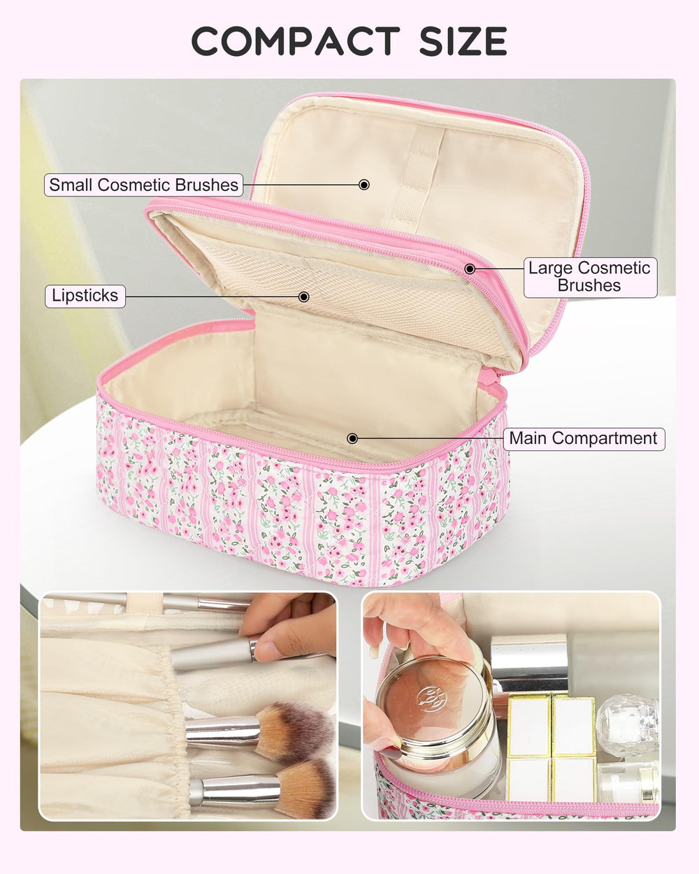 Relavel pochette maquillage rose porte pinceaux et organisation supérieure