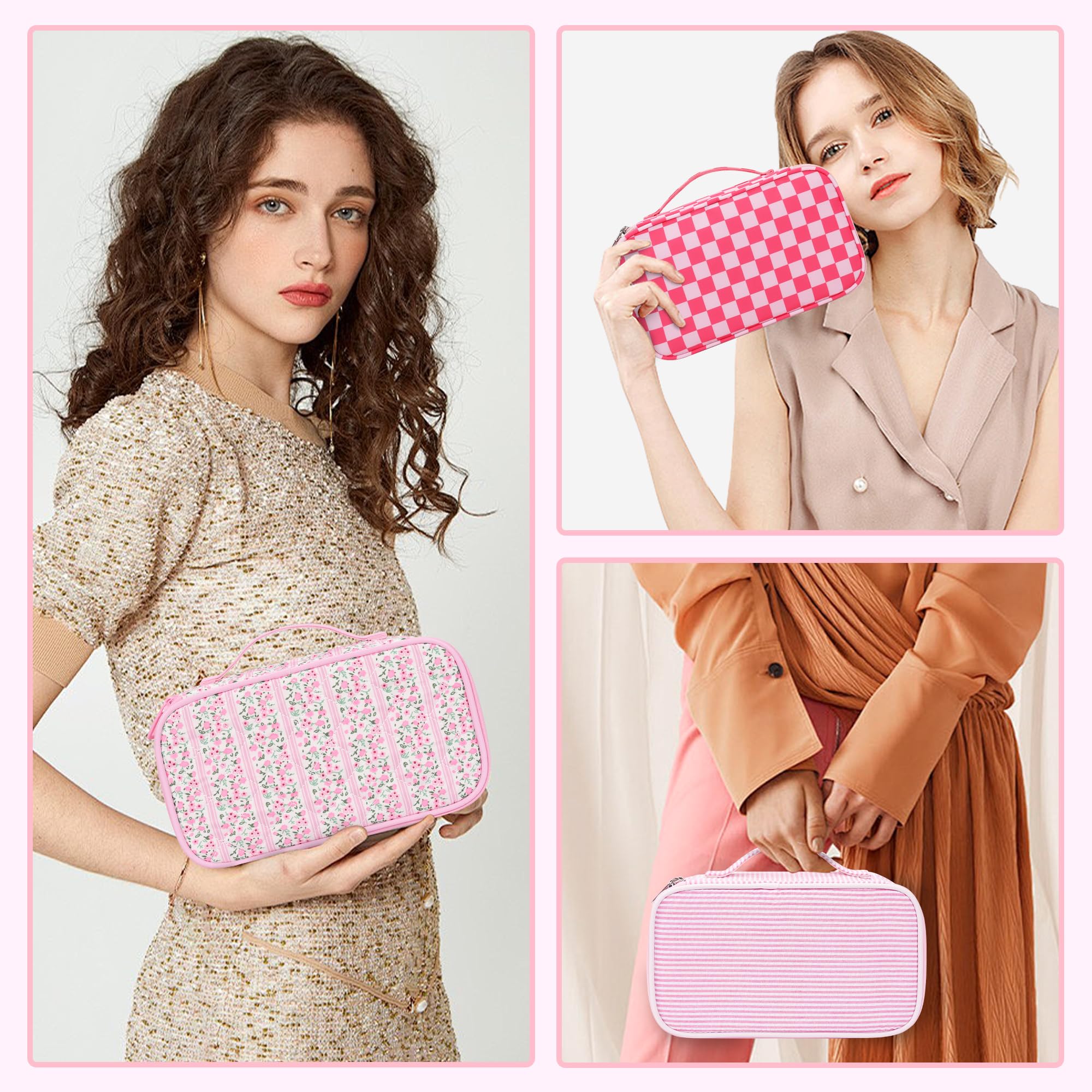 Relavel pochette maquillage rose usage en voyage compact