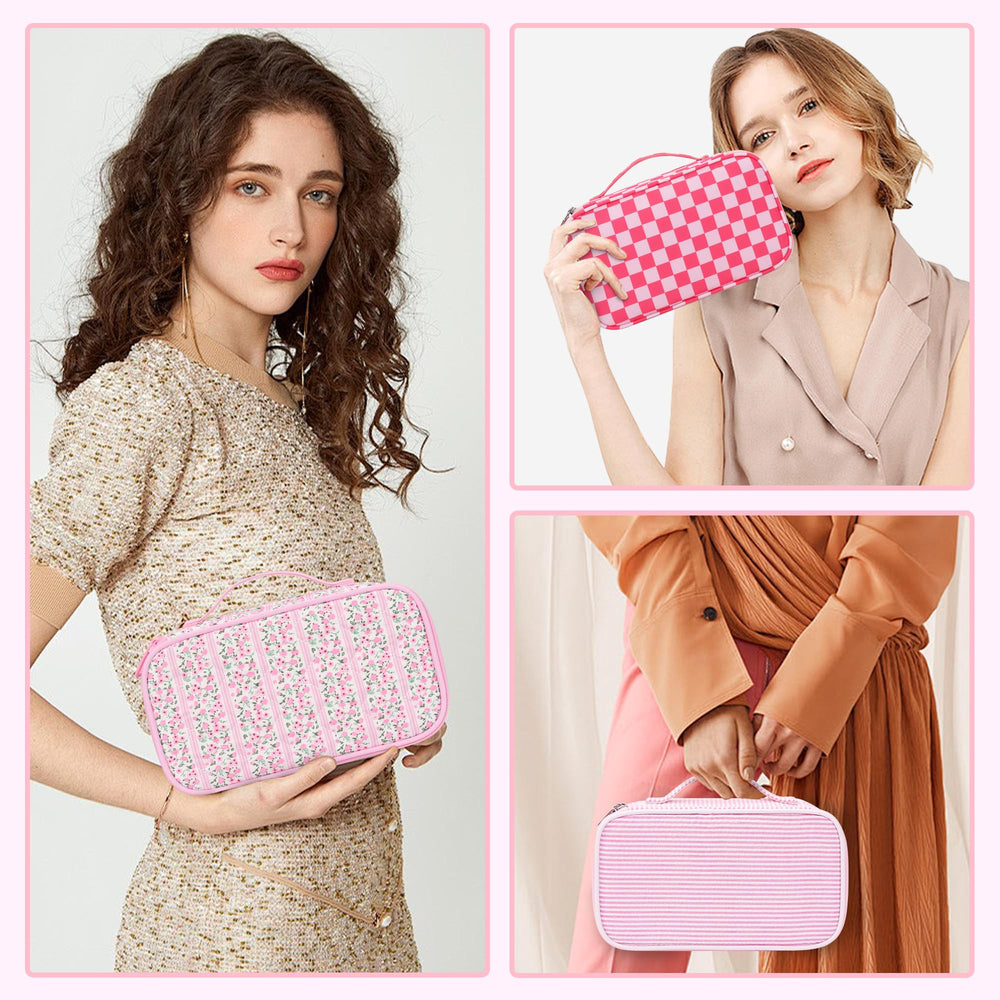 Relavel pochette maquillage rose usage en voyage compact