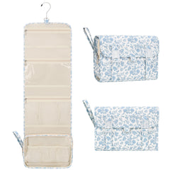 Relavel sac de toilettes pendu bleu fleuri, pratique pour voyager.