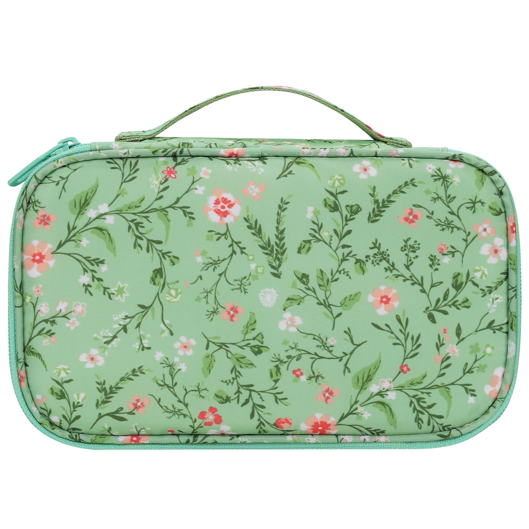 Relavel sac maquillage floral vert dos, design élégant pour sac à main.