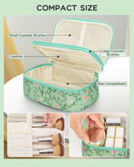 Relavel sac maquillage floral vert intérieur double étage, compartiments pratiques.