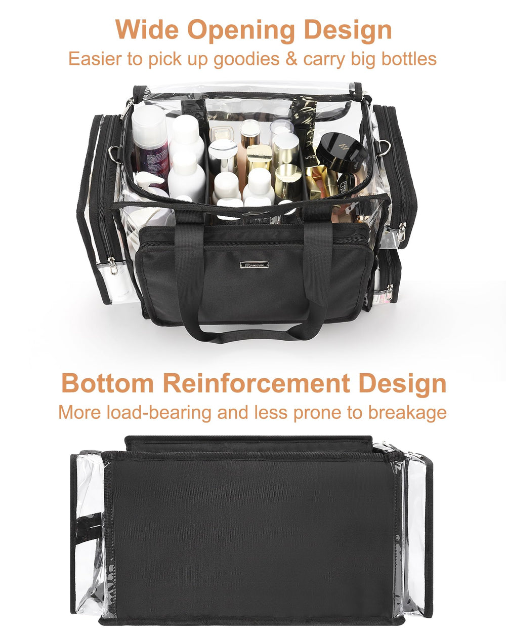 Relavel sac maquillage transparent avec diviseurs reglables pour une organisation efficace.