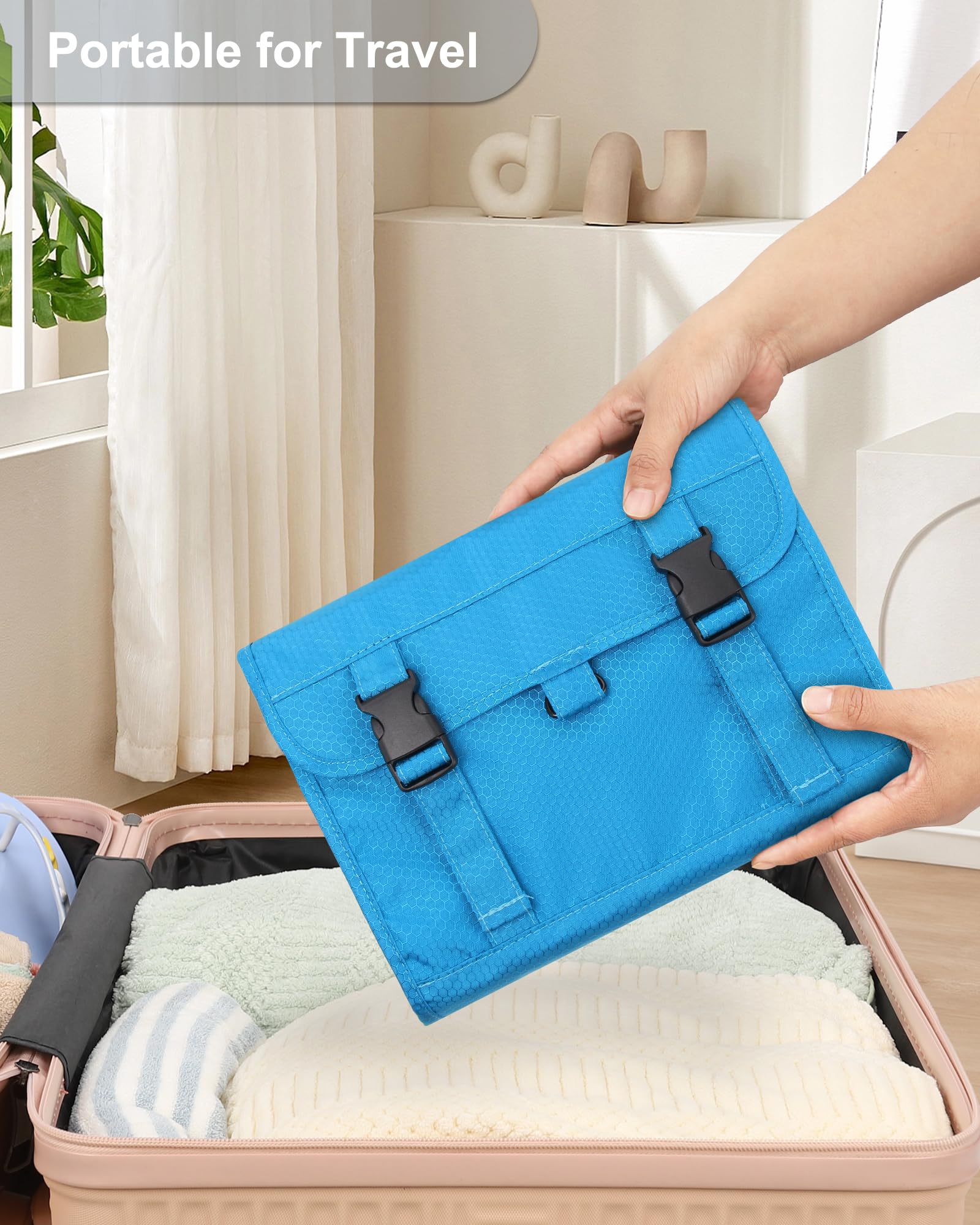 Relavel sac toilette bleu, design durable et grande capacité.