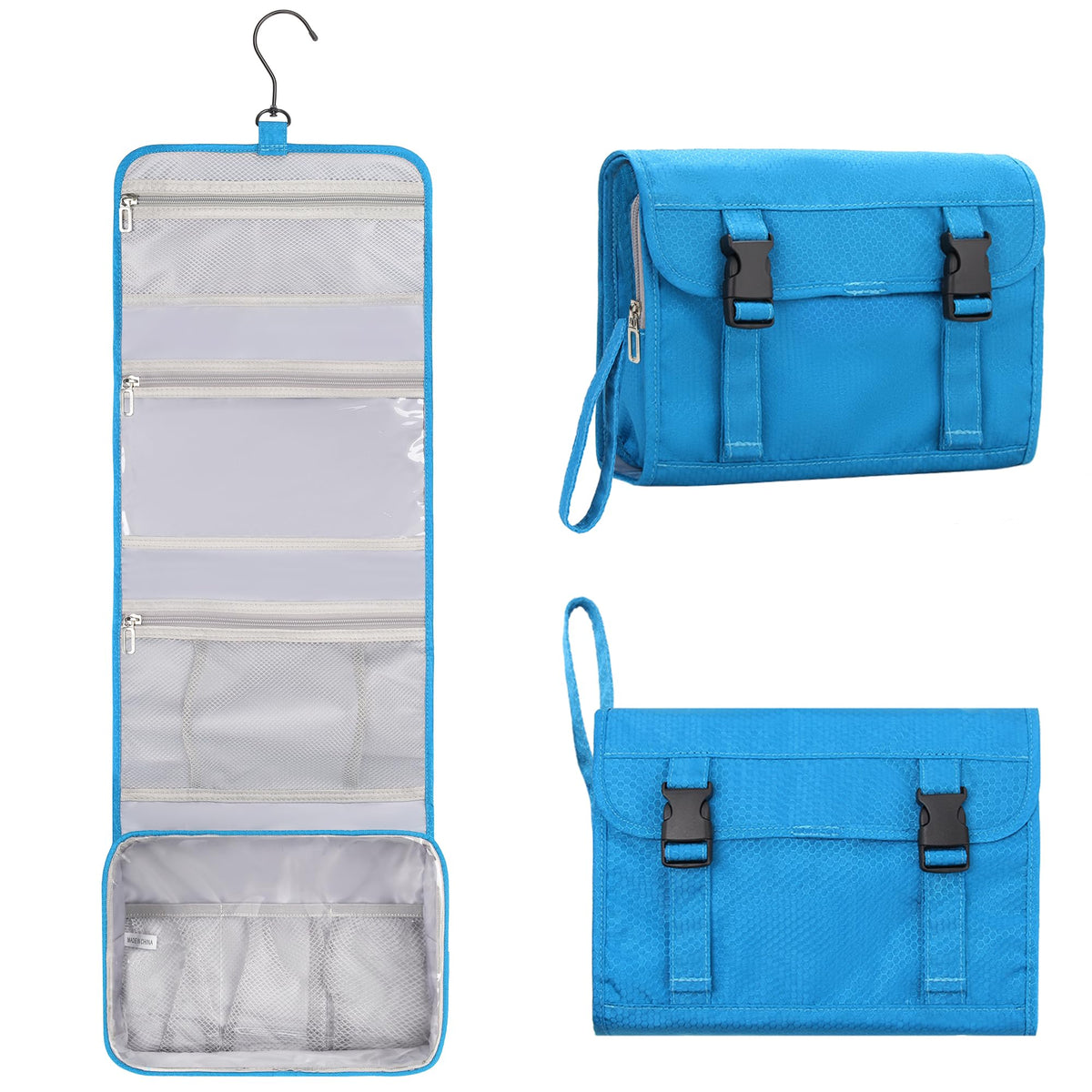 Relavel sac toilette suspendu bleu, pratique pour le voyage.