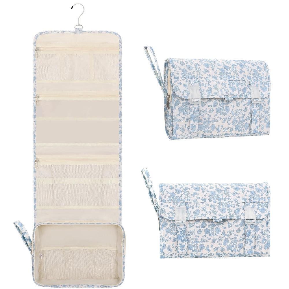 Relavel sac toilette voyage suspendu fleur bleue, rangement compact.