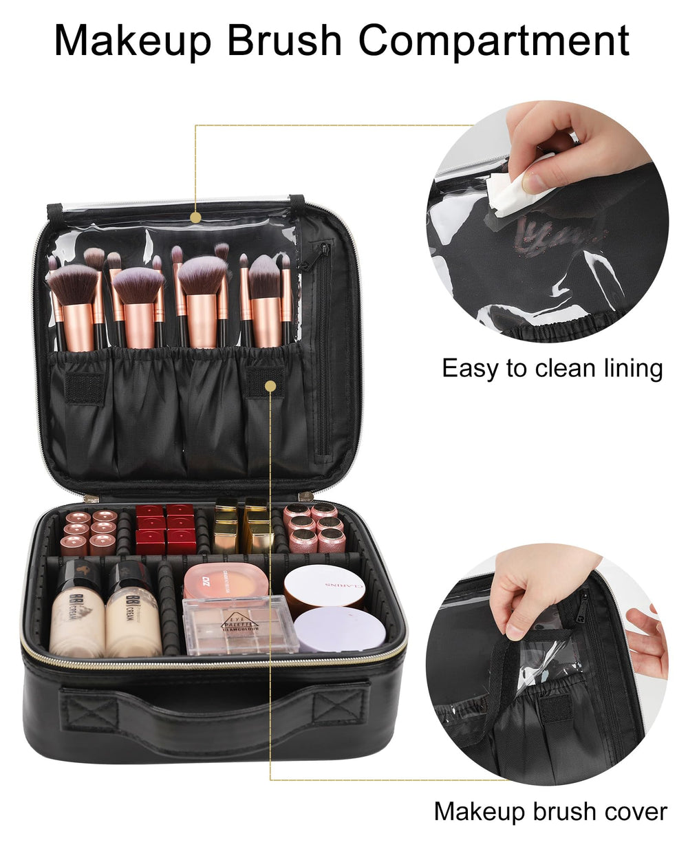 Relavel Trousse maquillage cuir PU noir, allure élégante et durable