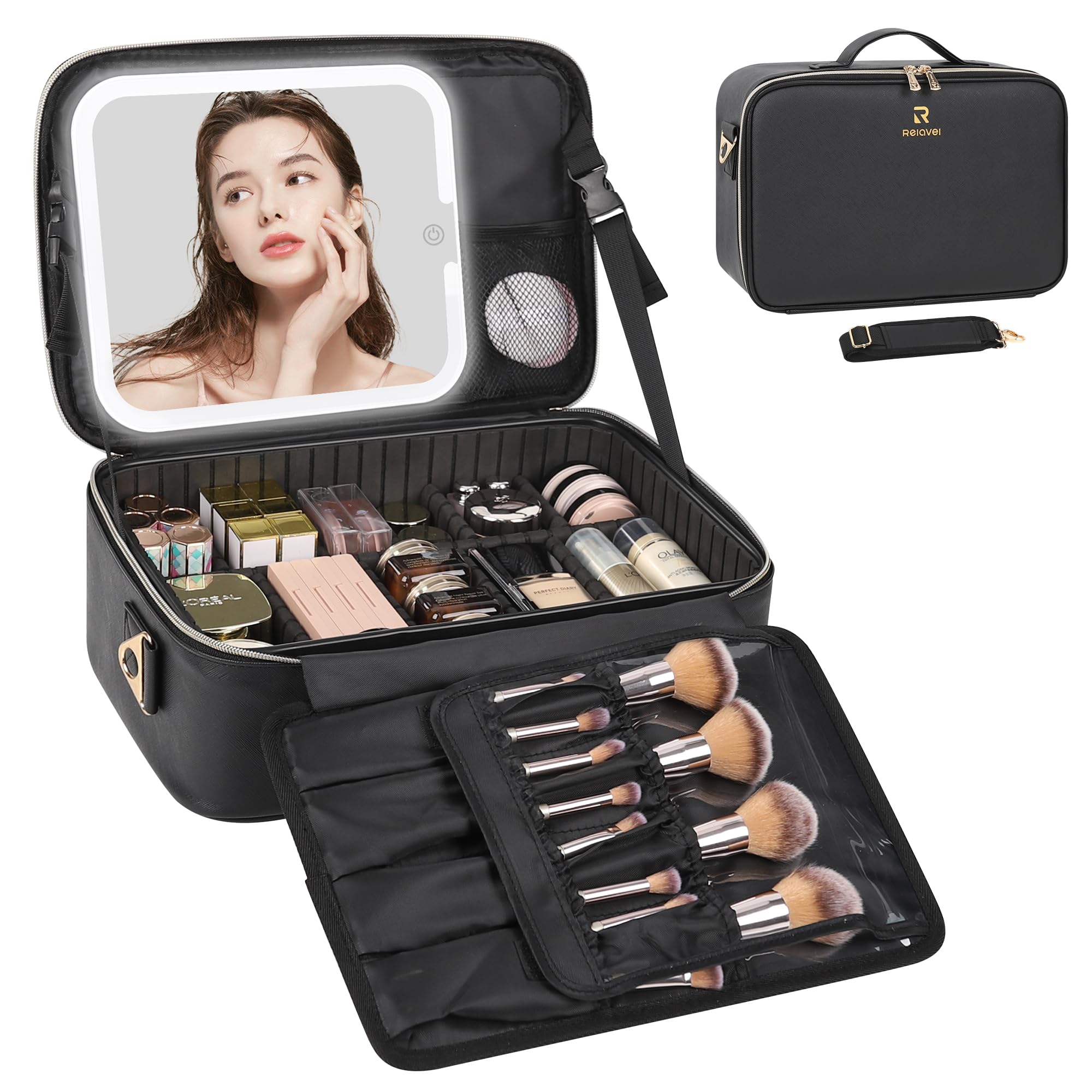 Relavel coffret maquillage avec miroir LED pour voyage pratique