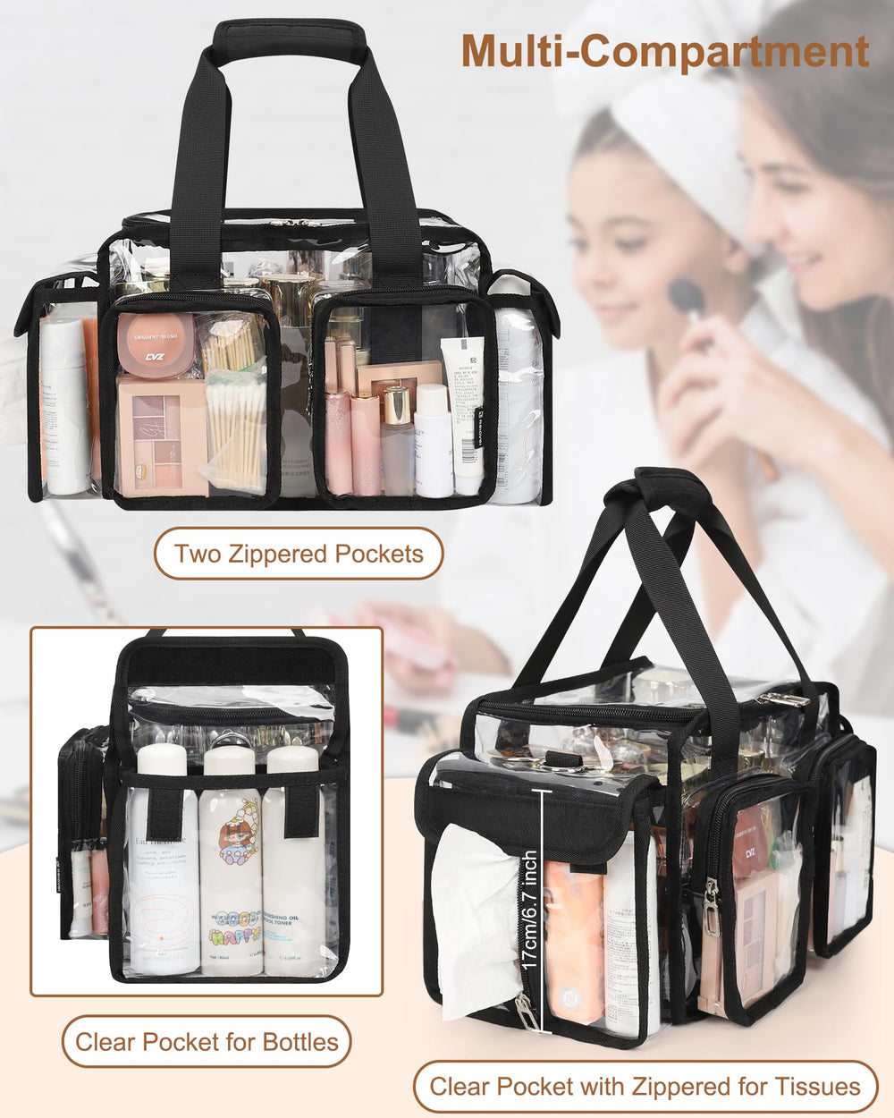 Relavel Trousse Maquillage Poches Latérales pour petits objets faciles d'accès.