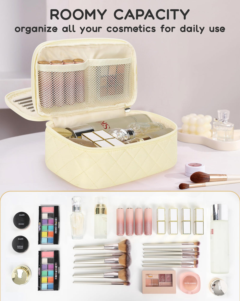 Relavel Trousse Maquillage avec poches maille et grand compartiment.